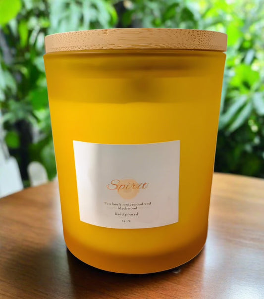 Spirit 14 oz Soy Candle in Frosted Container w/Bamboo Lid